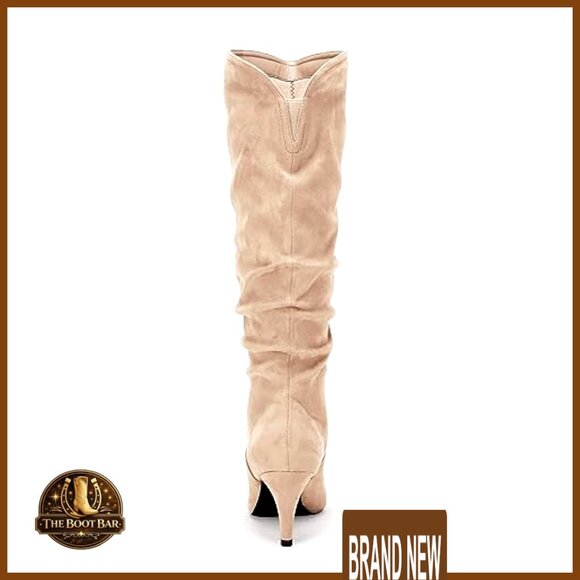 Knee High Slouchy Boots Wide Calf Kitten Heel Pointed Toe Pull On Winter - Picture 5 of 7